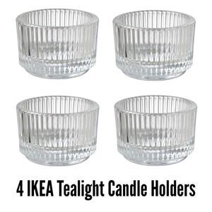 4 IKEA FINSMAK Tealight holder, clear glass, 1"